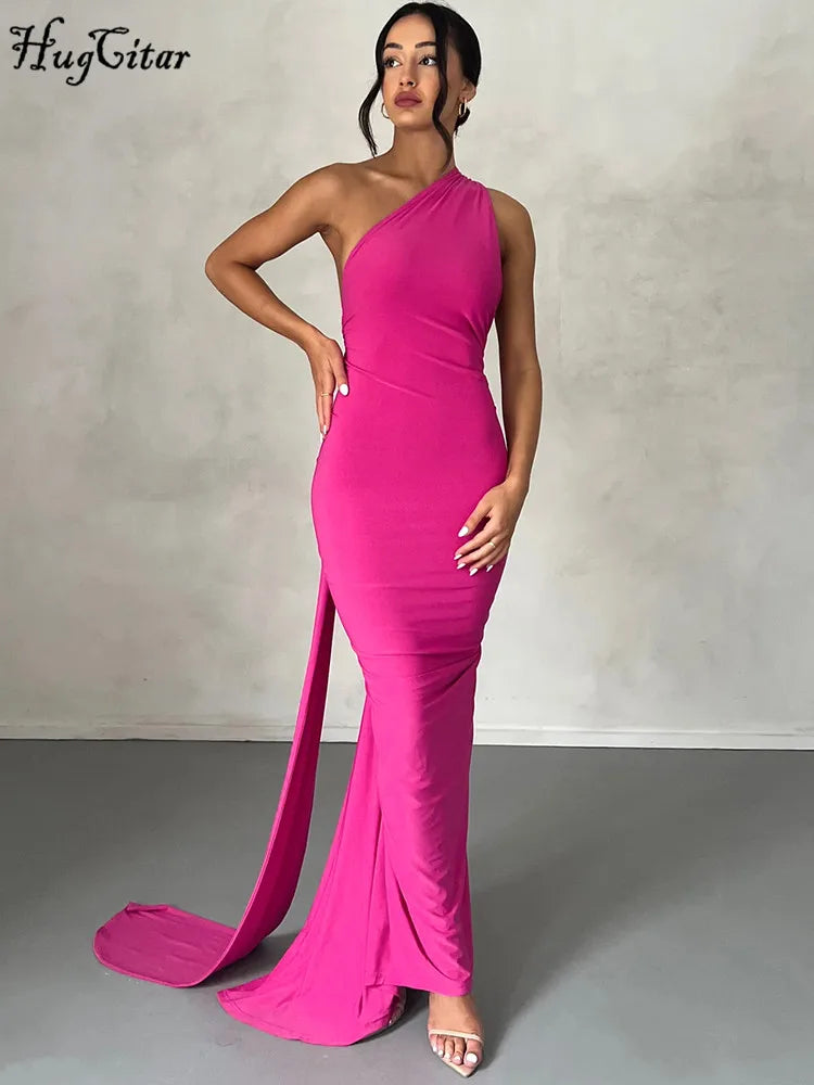 Hugcitar One‑Shoulder Ruched Maxi Dress Dresses