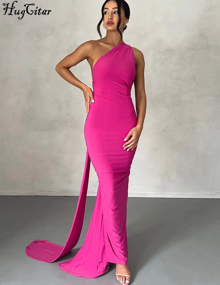 Hugcitar One‑Shoulder Ruched Maxi Dress Dresses