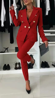 Elyse™ | Corporate Set Blazer & High Waist Pencil Pants Red Two piece set