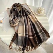 Whisper Plaid Scarf – Ultra-Soft Cashmere Blend Wrap Mocha Women's Clothing