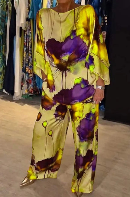 Daisy™ | Casual Round Neck Printed Set Yellow Dresses
