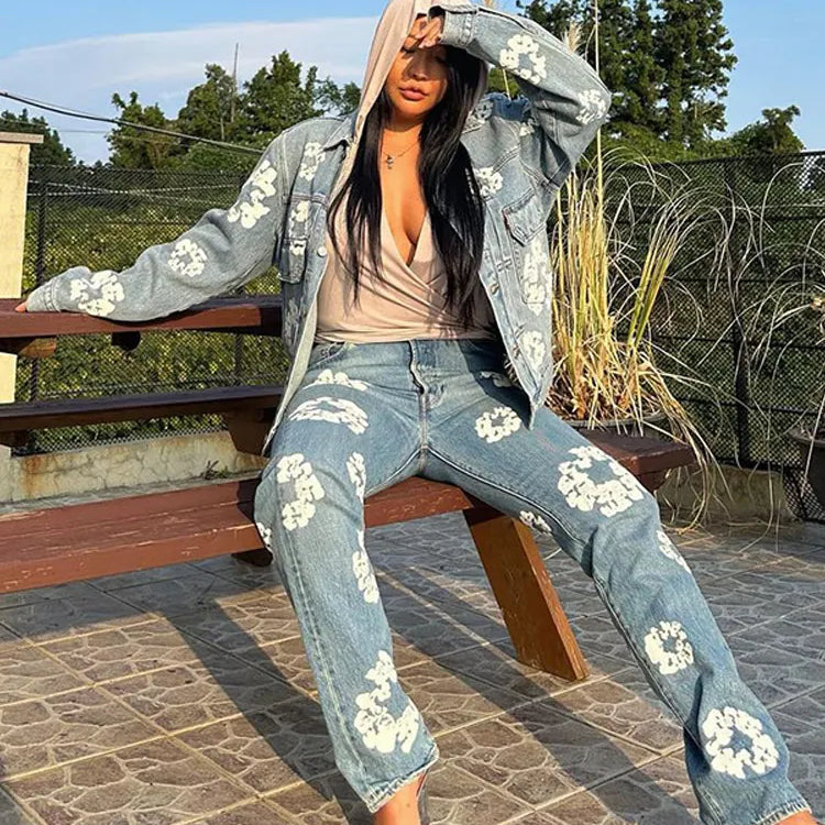 Retro Denim Tears Couples Outfit - Matching Jacket and Pants Set Jacket