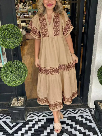 Araceli™ | Women's V-Neck Boho Dress Khaki Dress