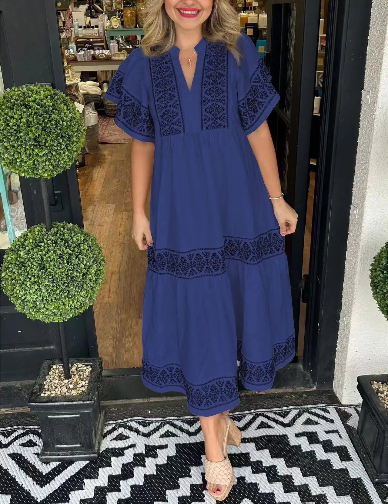 Araceli™ | Women's V-Neck Boho Dress Blue Dress