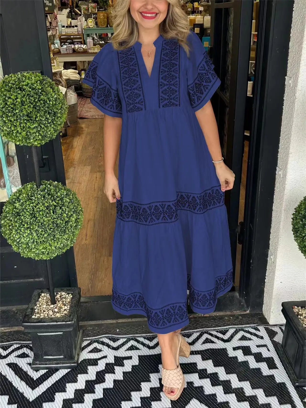Araceli™ | Women's V-Neck Boho Dress Blue Dress