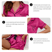 Women’s Heart-Embroidered Button-Down Pajama Set Women Tops