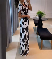 Women's Casual V-Neck Geometric Print Wide Leg Jumpsuit Jumpsuit