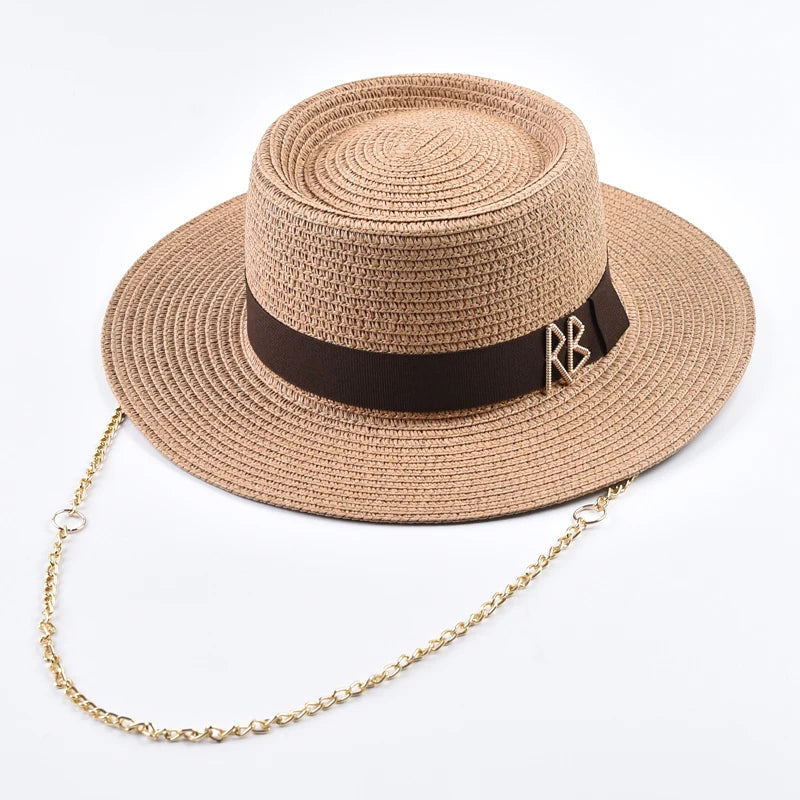 Summer Straw Hats for Women Ribbon Decoration Elegant Ladies Party Dress Hats Travel Beach Sun Hat Chapeau Femme Khaki One Size