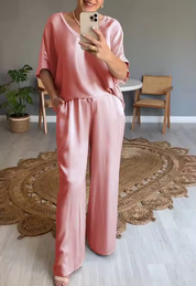 Summer Short-sleeved T-shirt Two-piece Set For Women Pink Outfit Sets