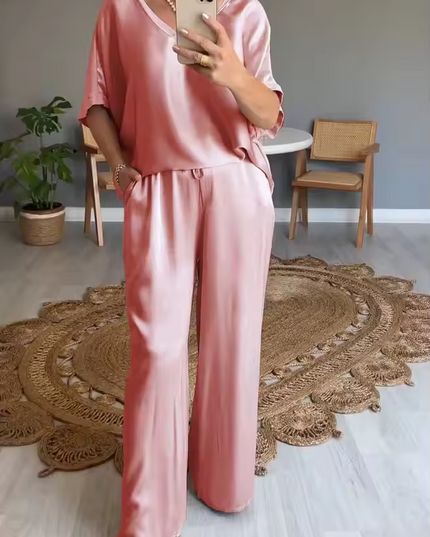 Summer Short-sleeved T-shirt Two-piece Set For Women Pink Outfit Sets