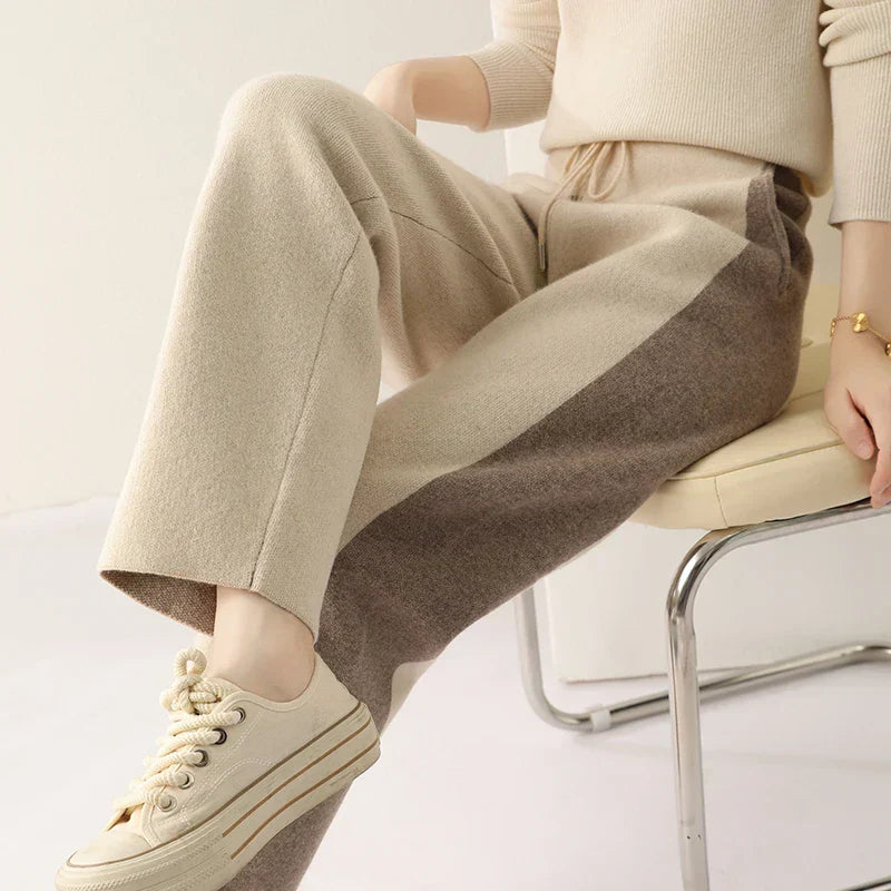 Plush Wool Pants – Wide-Leg Cozy Wool Trousers Beige Women Pants