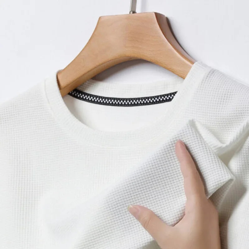 Men’s Summer Waffle Knit Round Neck T-Shirt – Lightweight Casual Tee Men T-Shirts