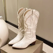 Vintage Square Toe Embroidered Western Cowboy Boots with Side Zipper Boots