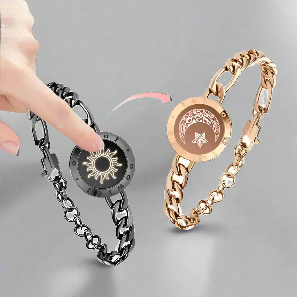 Sun and Moon totwoo Love Bracelets,Long Distance Relationship touch Light up & Vibrate Bracelets for Couples, Gifts Figaro Black Gold Jewellery