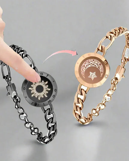 Sun and Moon totwoo Love Bracelets,Long Distance Relationship touch Light up & Vibrate Bracelets for Couples, Gifts Figaro Black Gold Jewellery