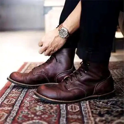 Men's Leather Lace-up Ankle Boots Coffee Ankle Boots