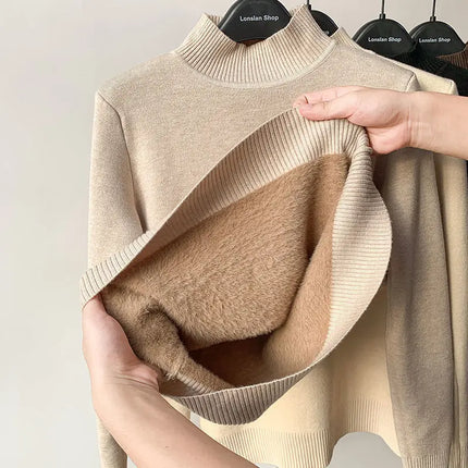 Elegant Knitted Turtleneck Sweater Apricot Turtleneck Sweater