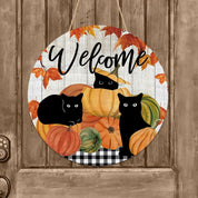 Welcome Fall Black Cat Door Sign Halloween Decorations