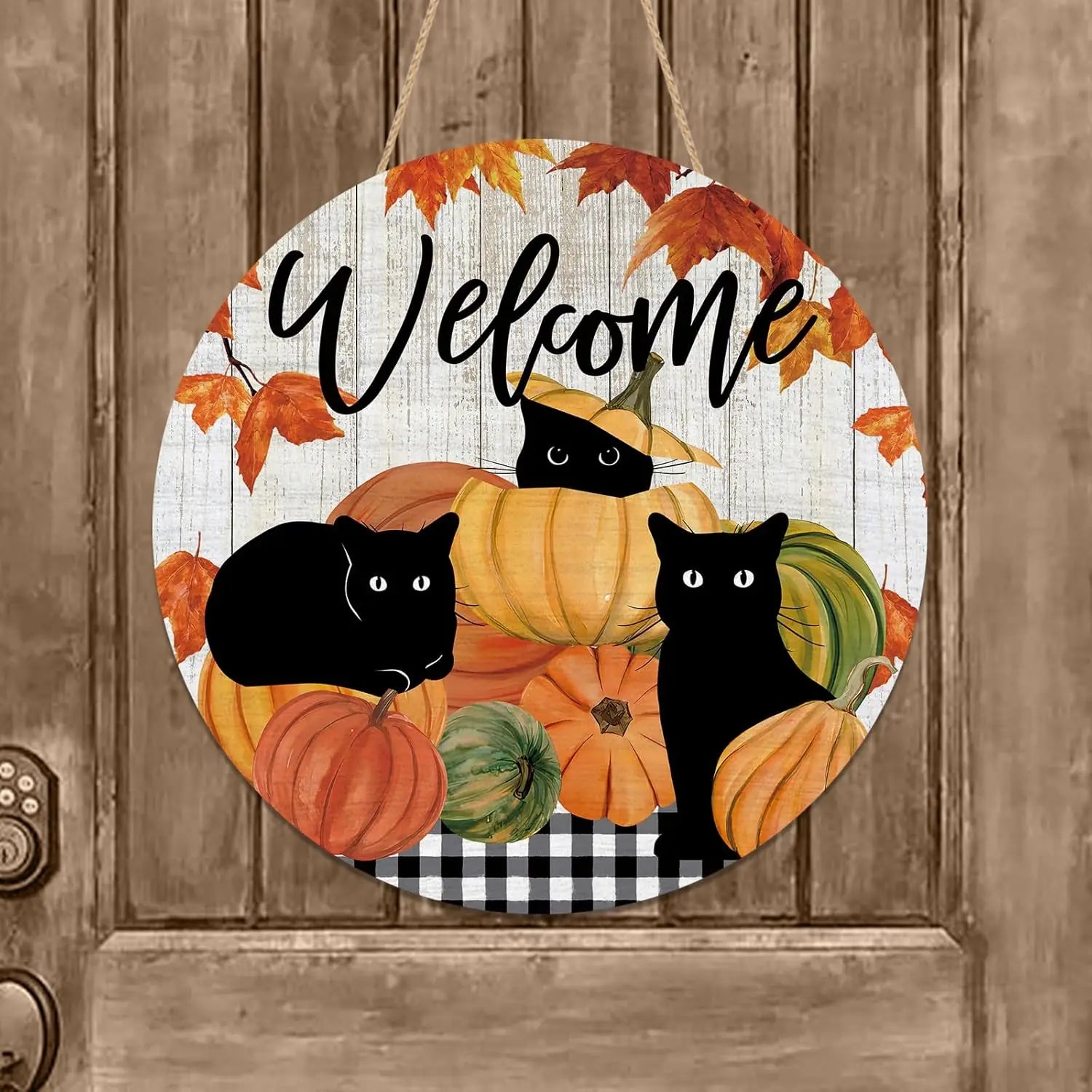 Welcome Fall Black Cat Door Sign Halloween Decorations