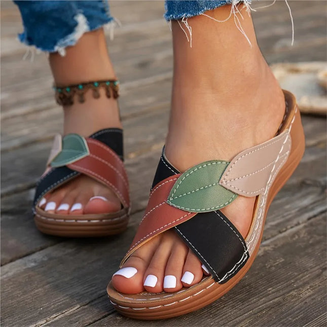 Lina™ - Retro Leaf Slip-On Sandals Sandals