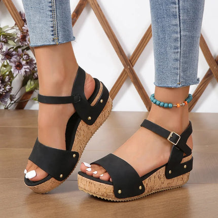 Fiona™ | Women's Platform Wedge Buckle Sandals Black