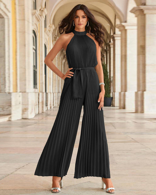Lucy | Pleated Jumpsuit With Belt BLACK