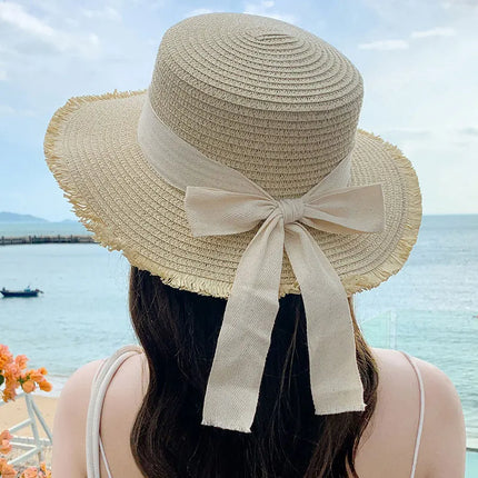 Korean Wide Brim Straw Hat for Women Summer Sun Protection D One Size Hats