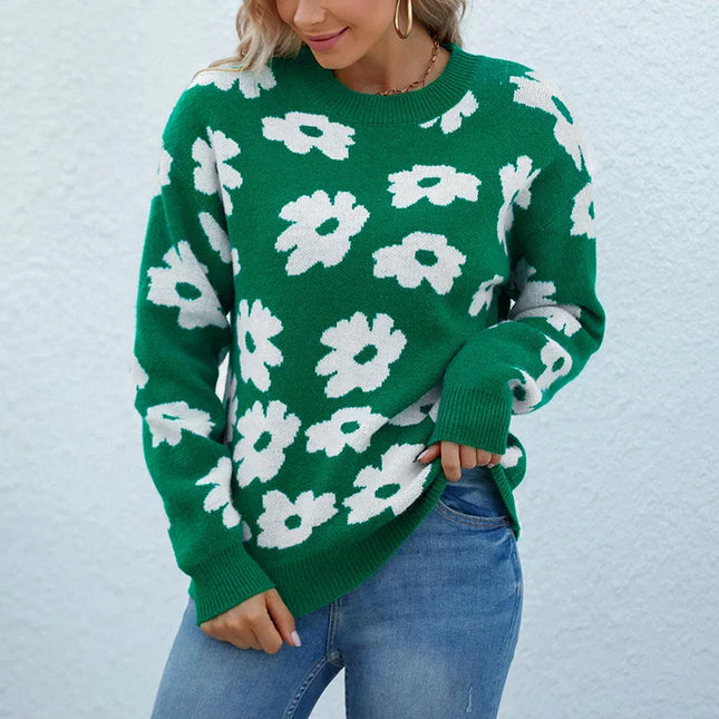 Women’s Floral Lantern Sleeve Knit Sweater Women Sweater