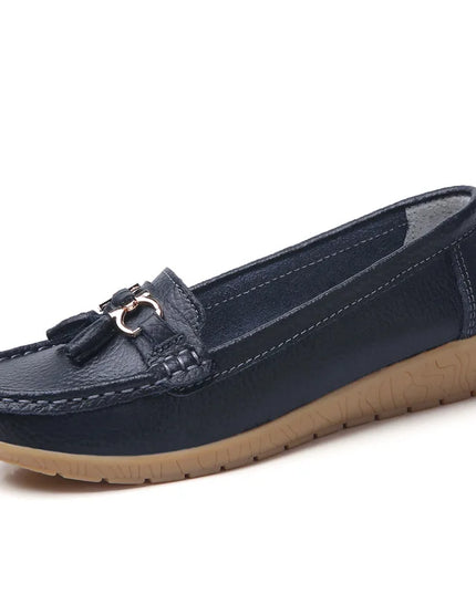 Celeste™ - Genuine Leather Tassel Moccasins Black Shoes
