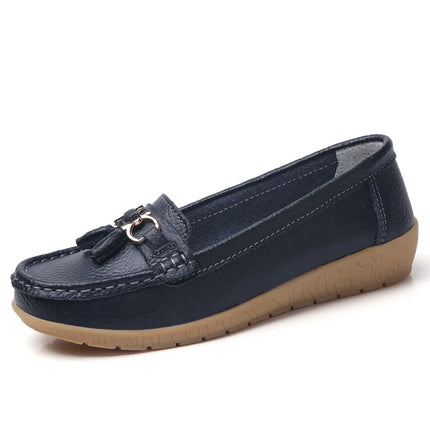 Celeste™ - Genuine Leather Tassel Moccasins Black Shoes