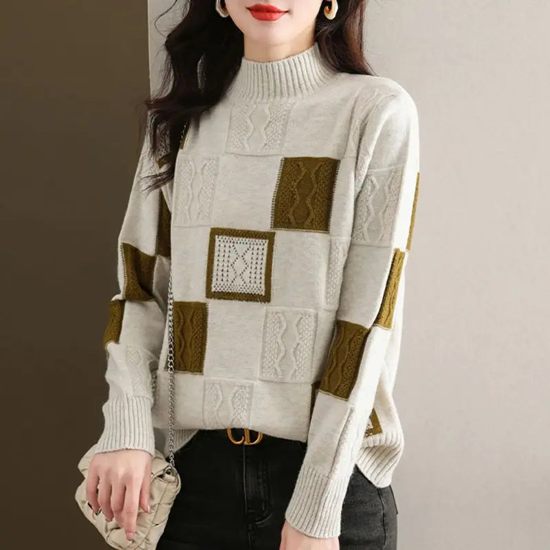 Cozy Mélange Knit Sweater – Chic Patchwork Blend Sweaters