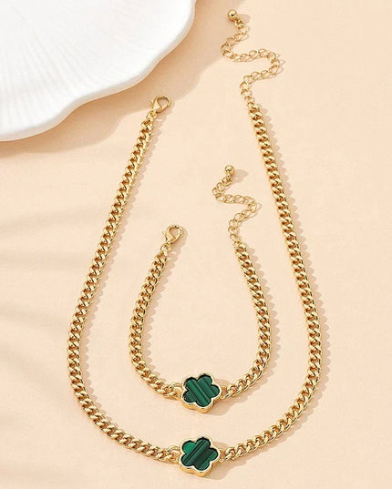 Lucky Four‑Leaf Clover Charm Set Necklace Green Jewelry Sets