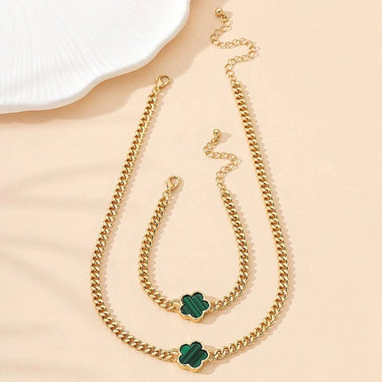 Lucky Four‑Leaf Clover Charm Set Necklace Green Jewelry Sets