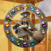Moonlit Witch & Broom Acrylic Suncatcher Halloween Decorations