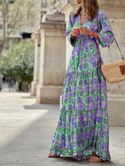 Women’s Boho V-Neck Printed Midi Dress Dresses
