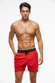 Men's Quick-Dry Swim Trunks with Zipper Pockets Red Shorts