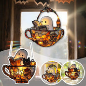 Ghost Reading Book Window Ornament Halloween Decorations