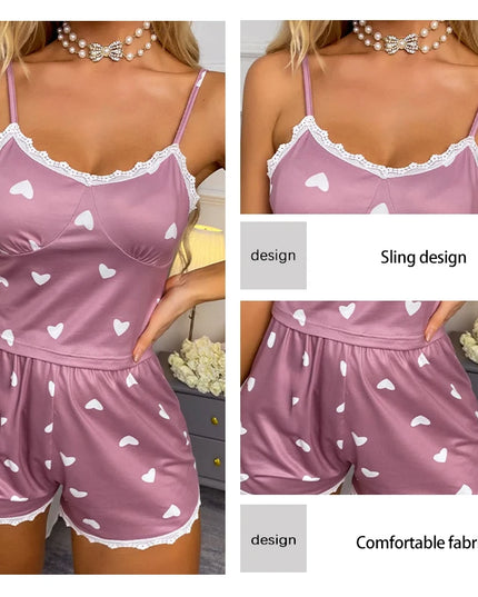 Women’s V‑Neck Lace-Trim Pajama Set Women's Tops