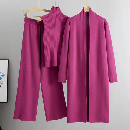 Elisabeth™ | Women's Knitted 3 Piece Set Rose Red One Size Fits All