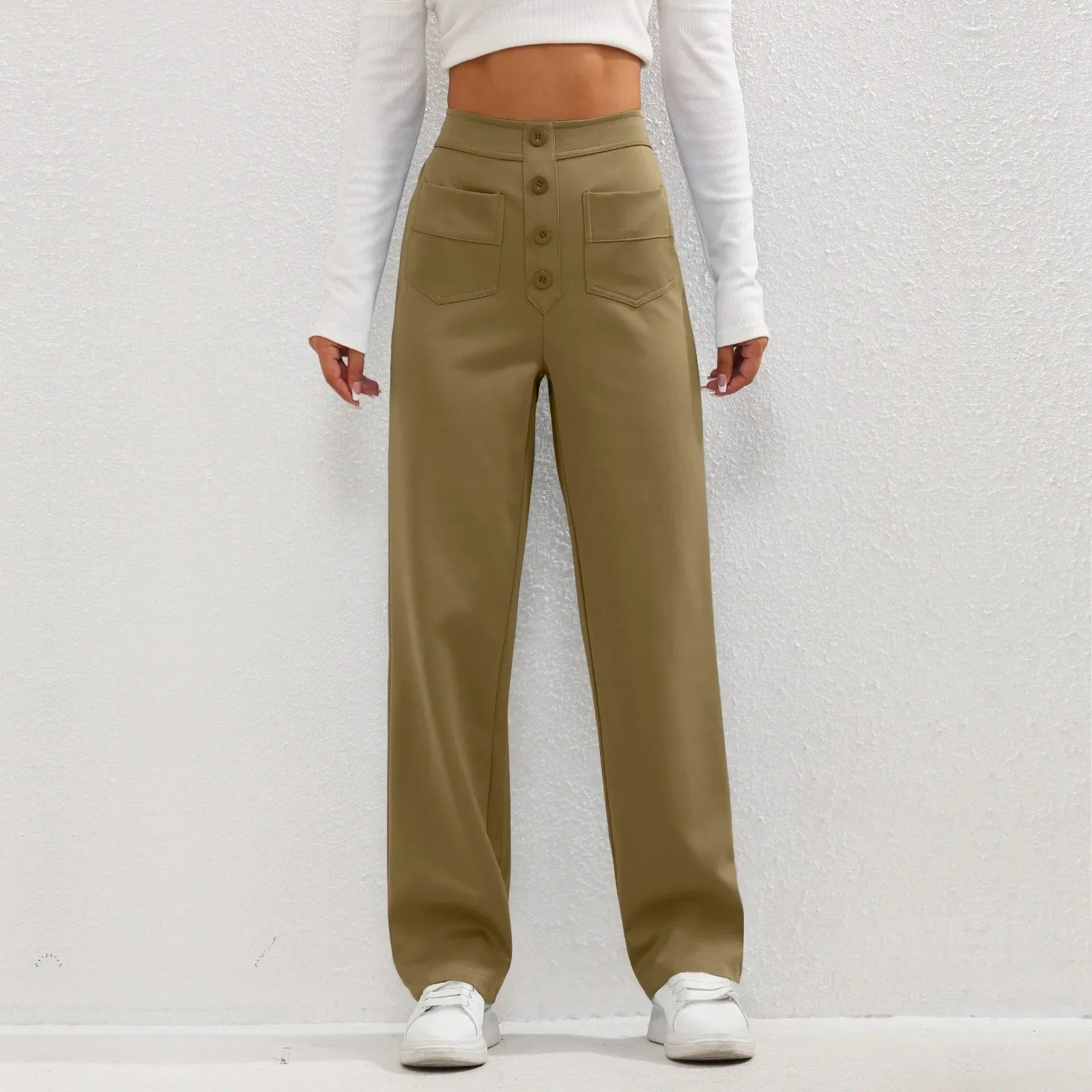 Brooklyn | Luxe High Waist Elastic Pants Brown PANT