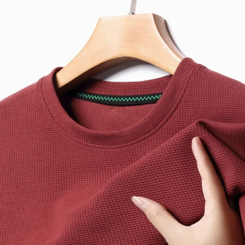 Men’s Summer Waffle Knit Round Neck T-Shirt – Lightweight Casual Tee Men T-Shirts