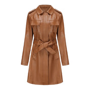 Mid length Leather Trench Coat Light Brown Coats