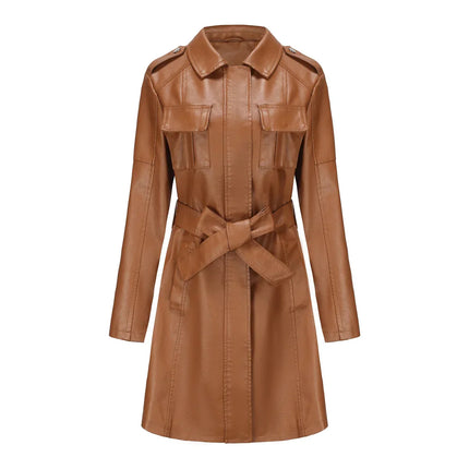 Mid length Leather Trench Coat Light Brown Coats