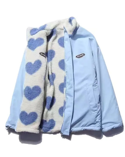 Women Heart Fleece Jacket Blue Heart Fleece Jacket