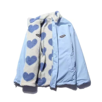 Women Heart Fleece Jacket Blue Heart Fleece Jacket
