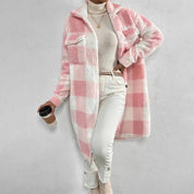 ﻿Gwen - Checkered Women’s Coat Pink Coats & Jackets