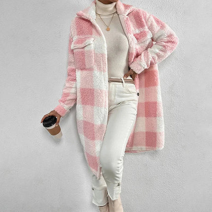 ﻿Gwen - Checkered Women’s Coat Pink Coats & Jackets