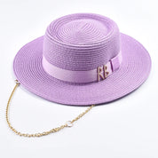 Summer Straw Hats for Women Ribbon Decoration Elegant Ladies Party Dress Hats Travel Beach Sun Hat Chapeau Femme light purple One Size