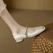 Verona Pearl Pumps – Silk-Textured Low Heels Beige Women Shoes