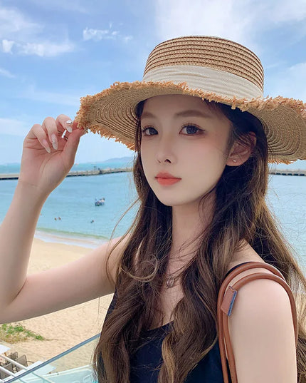 Korean Wide Brim Straw Hat for Women Summer Sun Protection Hats